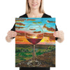 Auringonlasku ja viinilasi -taidetaulu seinälle / kehyksiin Taiteilija Malou - ArtStudio Malou 16×20 lahjaideat ja lahjaideoita lahjashop