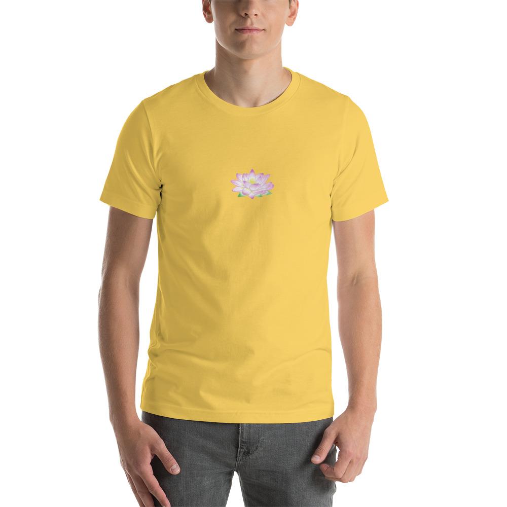 Lyhythihainen Unisex T-paita Lootus Taiteilija Malou - ArtStudio Malou Yellow S lahjaideat ja lahjaideoita lahjashop
