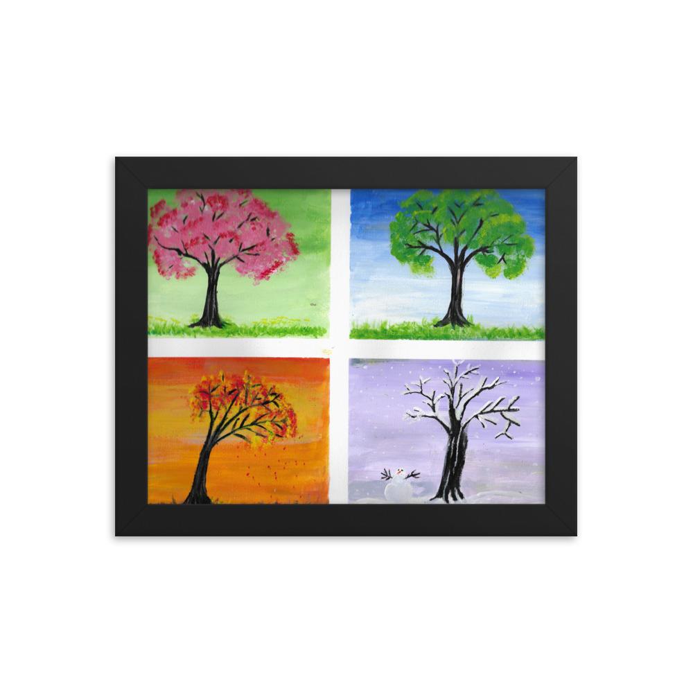 Neljä vuodenaikaa ja kirsikkapuu kehystetty taulu Taiteilija Malou - ArtStudio Malou lahjaideat ja lahjaideoita lahjashop