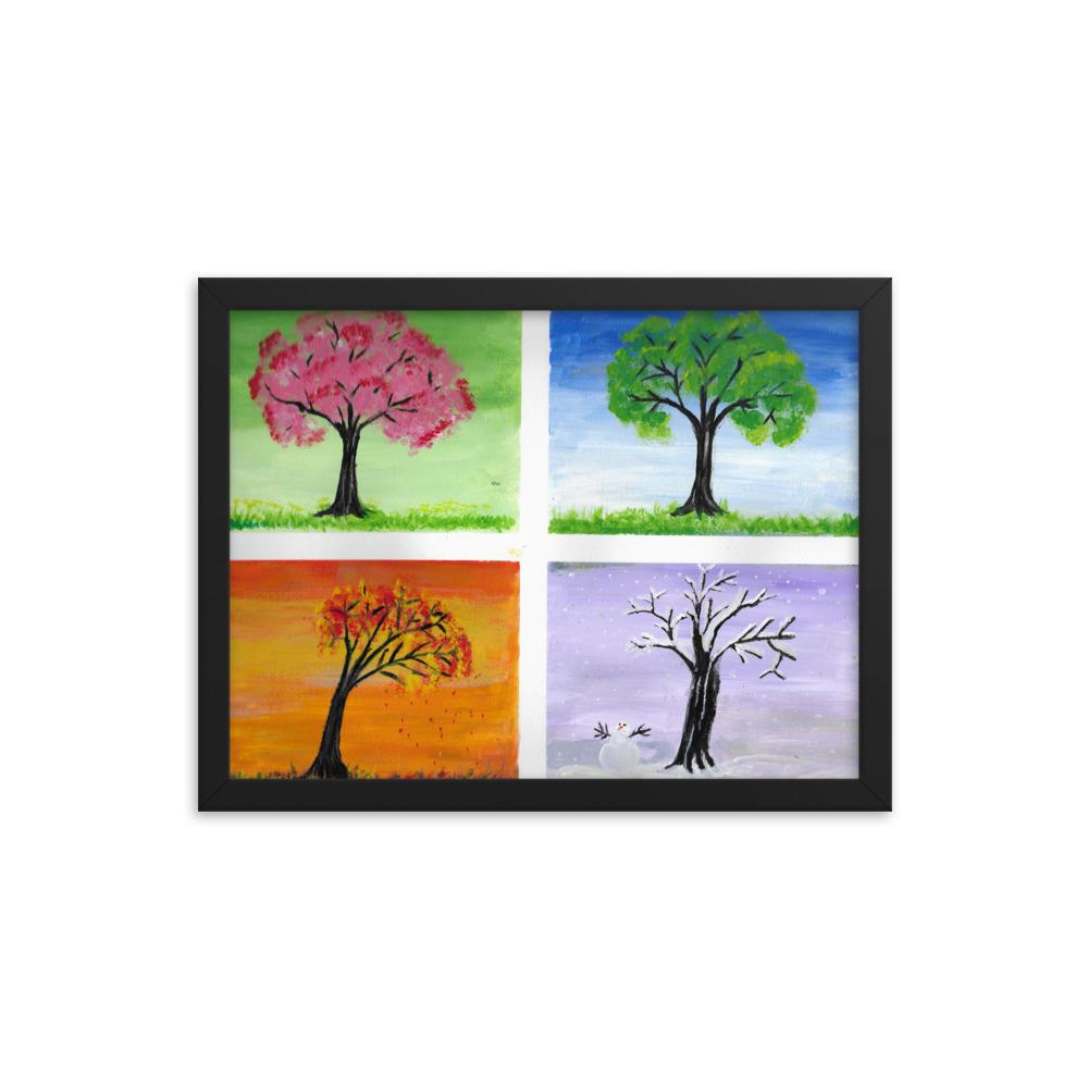 Neljä vuodenaikaa ja kirsikkapuu kehystetty taulu Taiteilija Malou - ArtStudio Malou lahjaideat ja lahjaideoita lahjashop