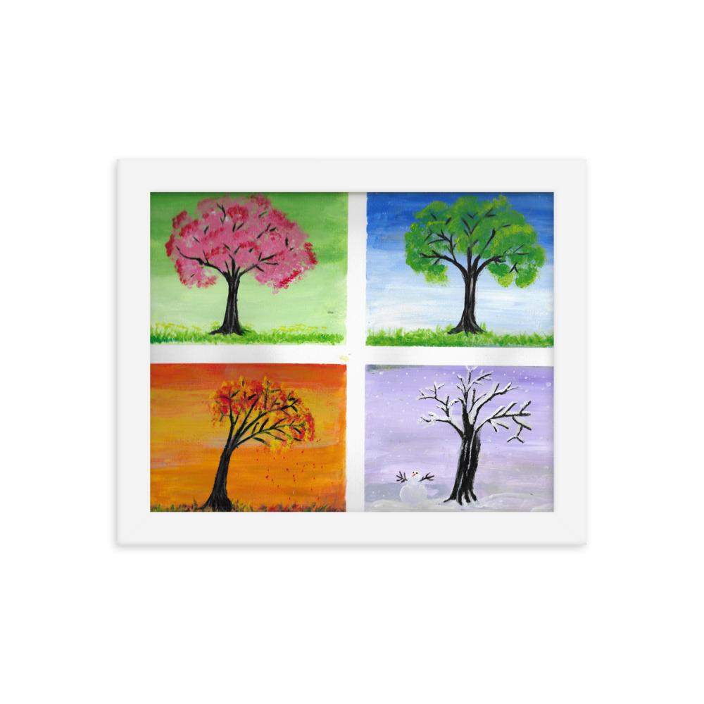 Neljä vuodenaikaa ja kirsikkapuu kehystetty taulu Taiteilija Malou - ArtStudio Malou Valkoiset leppäkehykset 8×10 lahjaideat ja lahjaideoita lahjashop