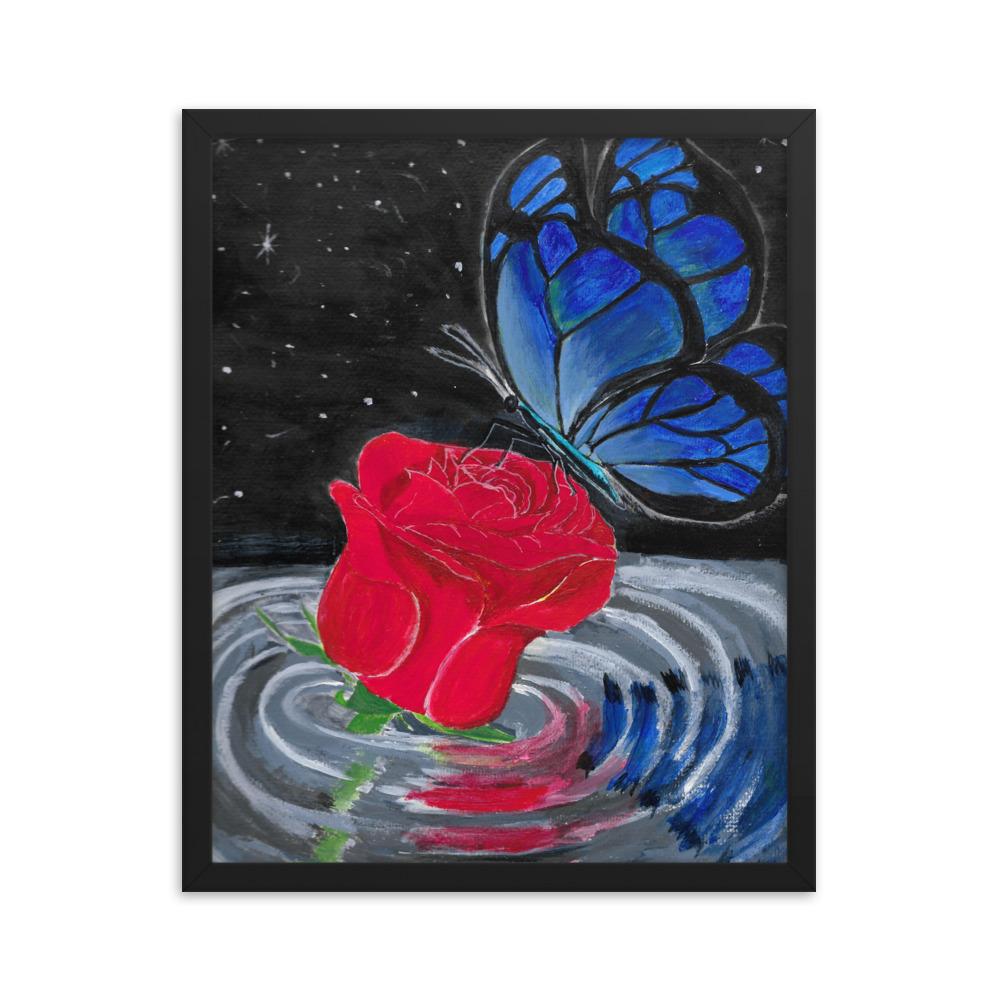 Ruusu ja Perhonen kehystetty taulu Taiteilija Malou - ArtStudio Malou Musta leppäpuu 16×20 lahjaideat ja lahjaideoita lahjashop