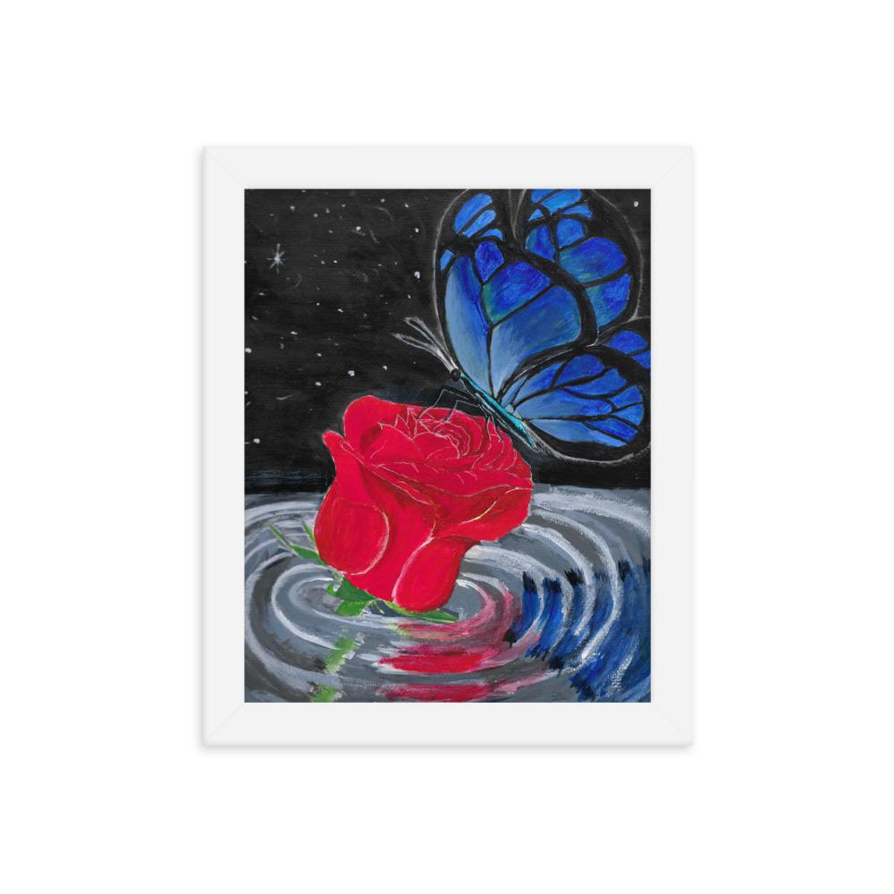 Ruusu ja Perhonen kehystetty taulu Taiteilija Malou - ArtStudio Malou Valkoinen leppäpuu 8×10 lahjaideat ja lahjaideoita lahjashop