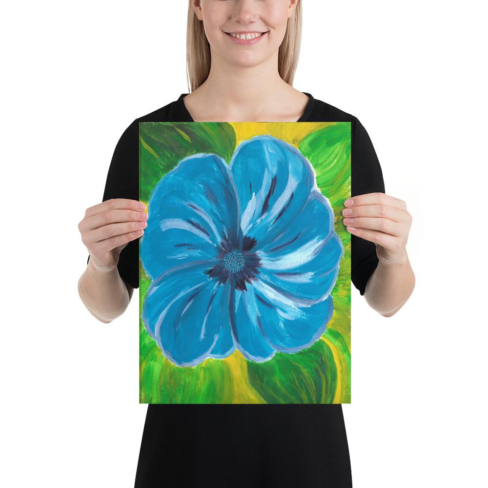 Sininen Kukka -taidetaulu kehyksiin tai seinälle Taiteilija Malou - ArtStudio Malou 12×16 lahjaideat ja lahjaideoita lahjashop